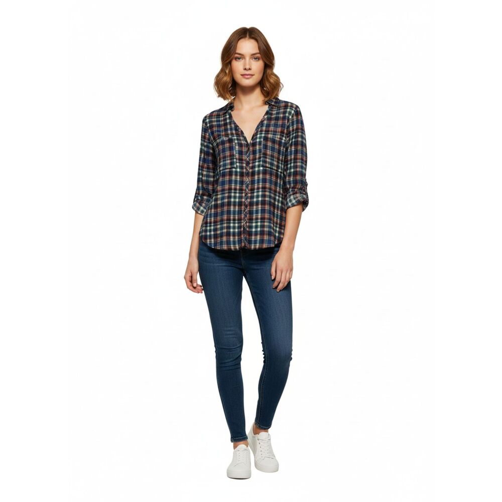 Forever 21 Plaid V-Neck Button Down Shirt XS